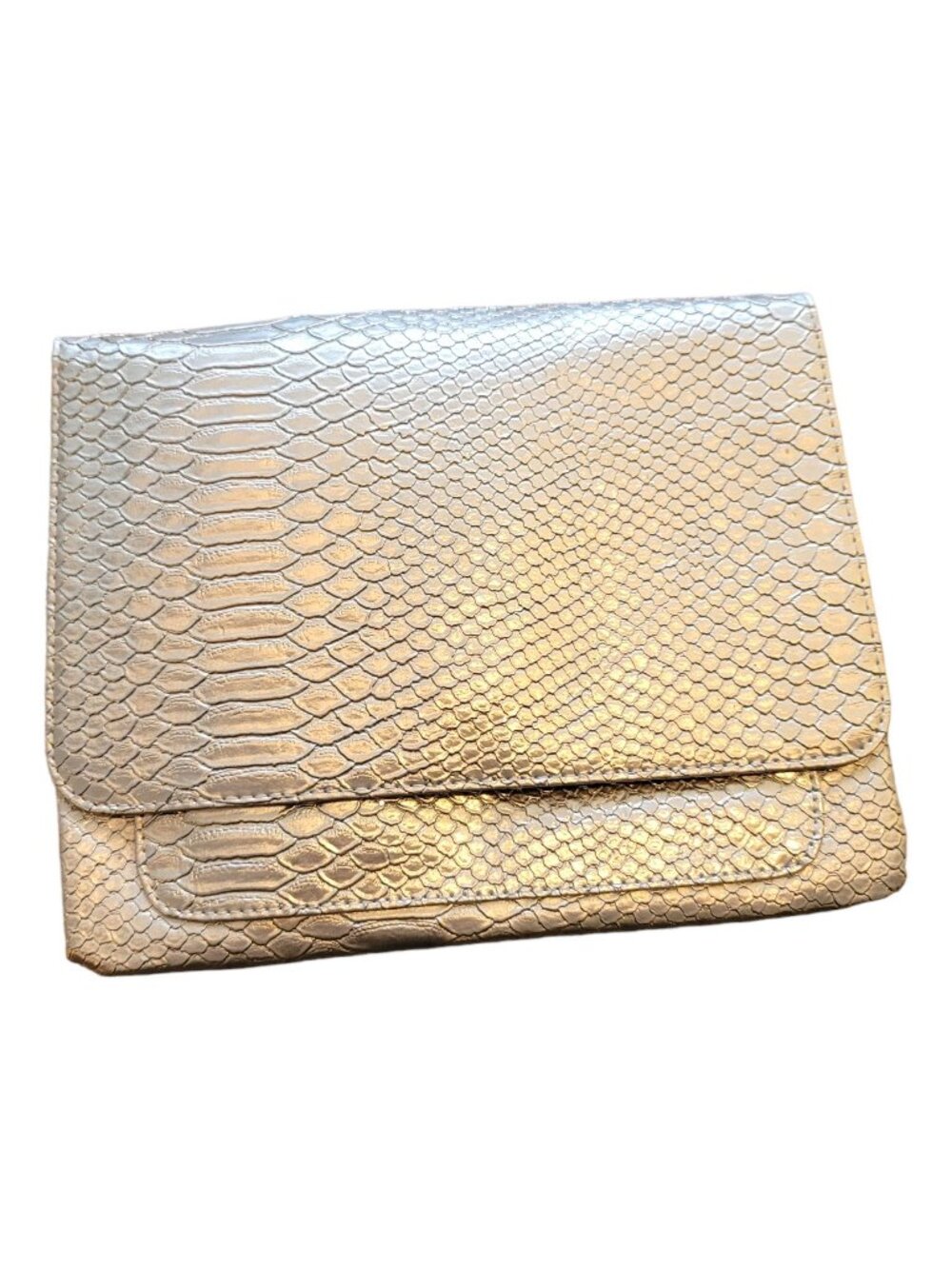 Silver Faux Snakeskin Purse Clutch with Zipper Pocket Magnetic Closure New DH669